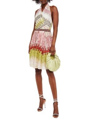 Missoni Wrap Effect Metallic Crochet Knit Halterneck Dress Size IT 36 US 0 NWT